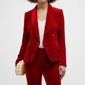 L'AGENCE Kenzie Velvet Double-Breasted Blazer Red Sz 0